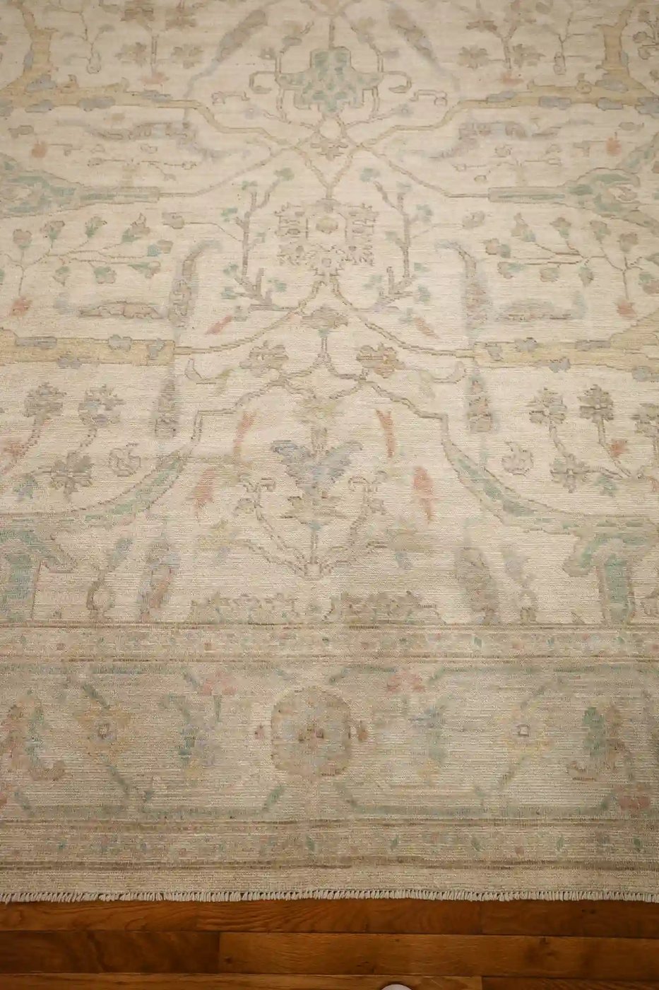 12′ x 18′ Beige Fine Hand-Knotted Pakistan Oushak Rug – Traditional Wool