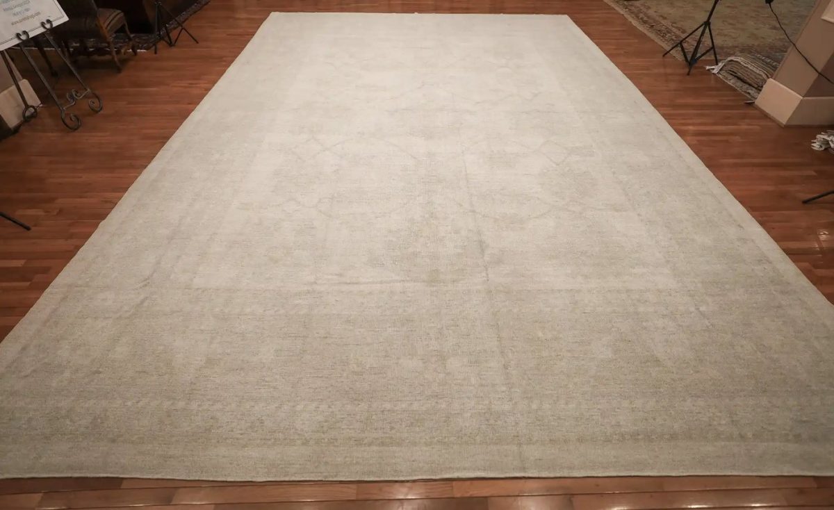 13′ x 20′ Beige Fine Hand-Knotted Turkish Oushak Rug – Vintage Wool