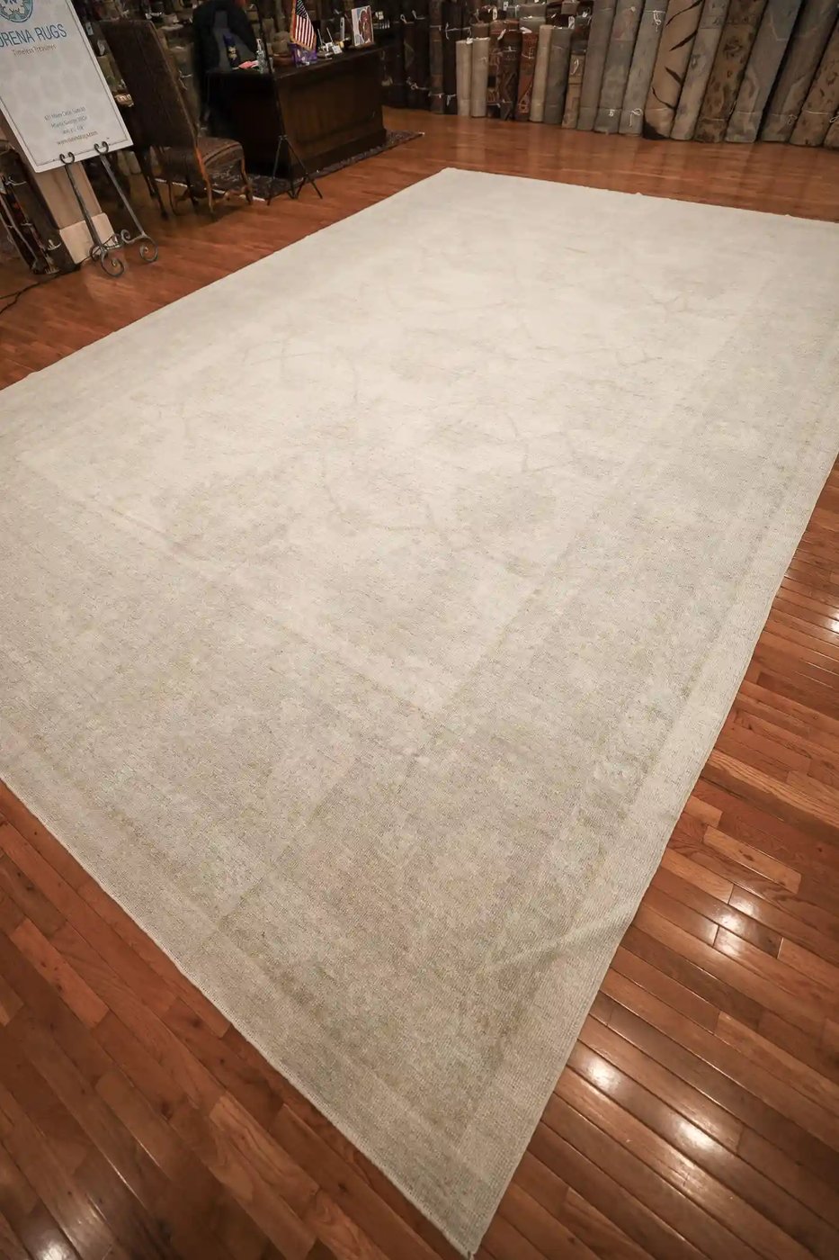 13′ x 20′ Beige Fine Hand-Knotted Turkish Oushak Rug – Vintage Wool