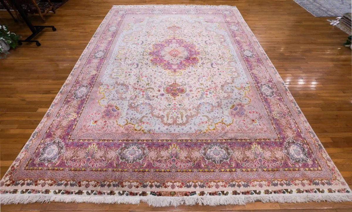 10′ x 14′ Pink Fine Hand-Knotted Persian Tabriz Rug – Traditional Wool & Silk
