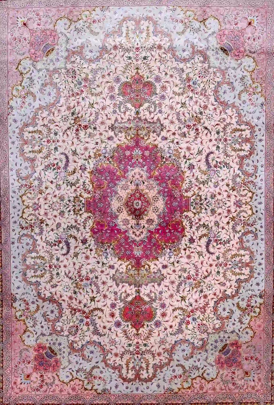 10′ x 14′ Pink Fine Hand-Knotted Persian Tabriz Rug – Traditional Wool & Silk