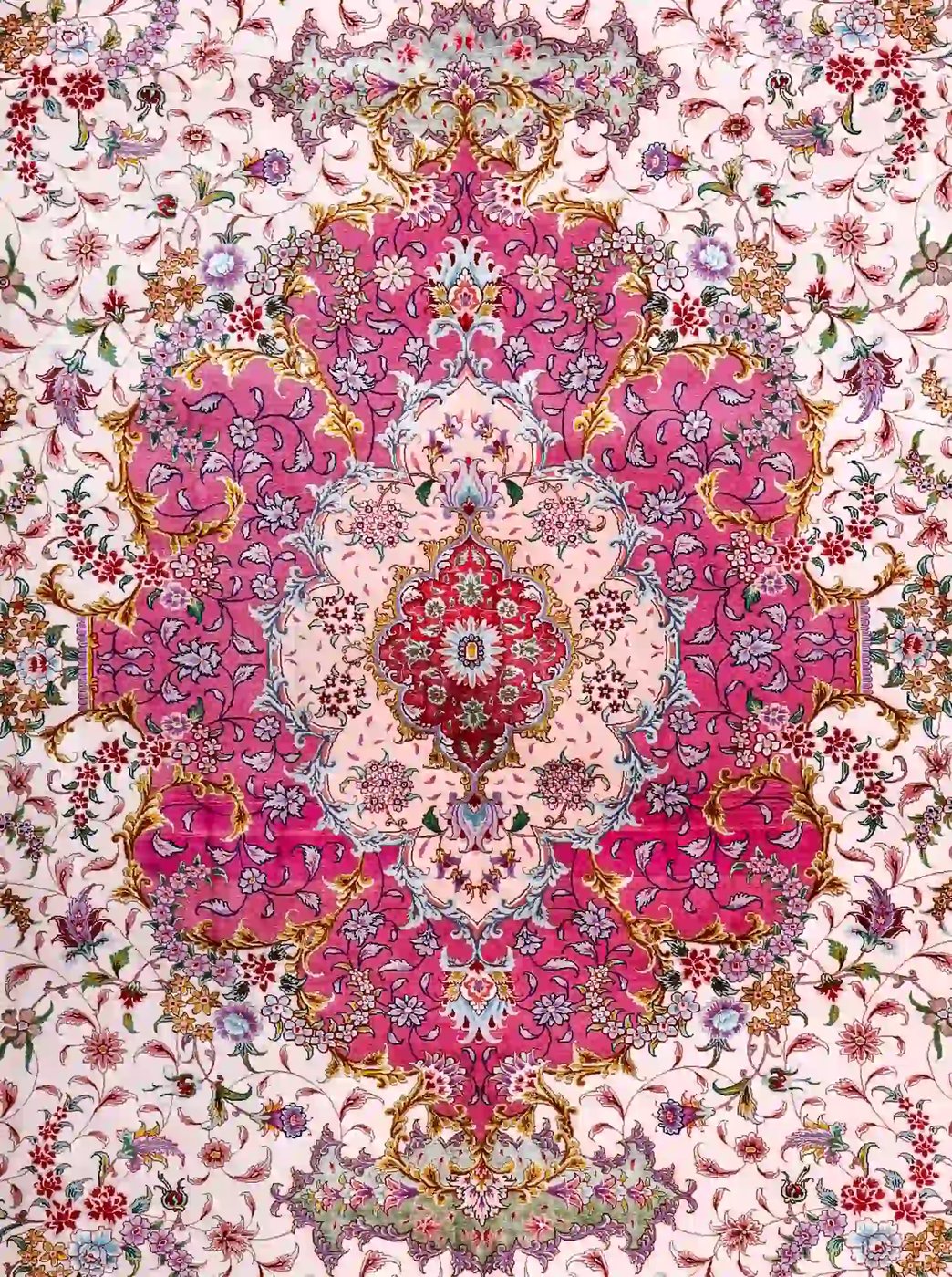 10′ x 14′ Pink Fine Hand-Knotted Persian Tabriz Rug – Traditional Wool & Silk