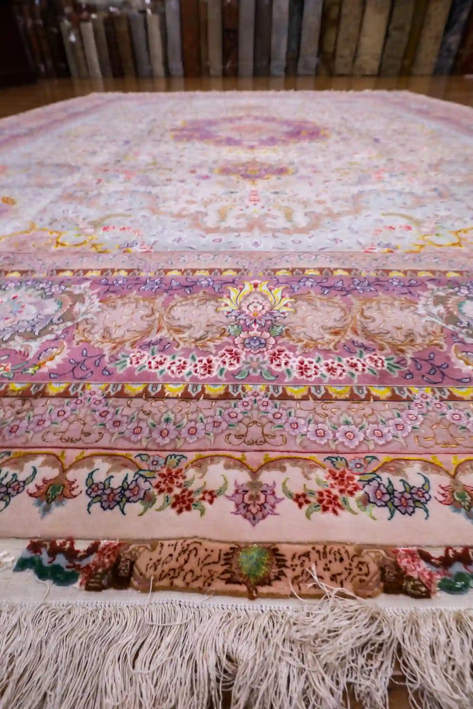 10′ x 14′ Pink Fine Hand-Knotted Persian Tabriz Rug – Traditional Wool & Silk