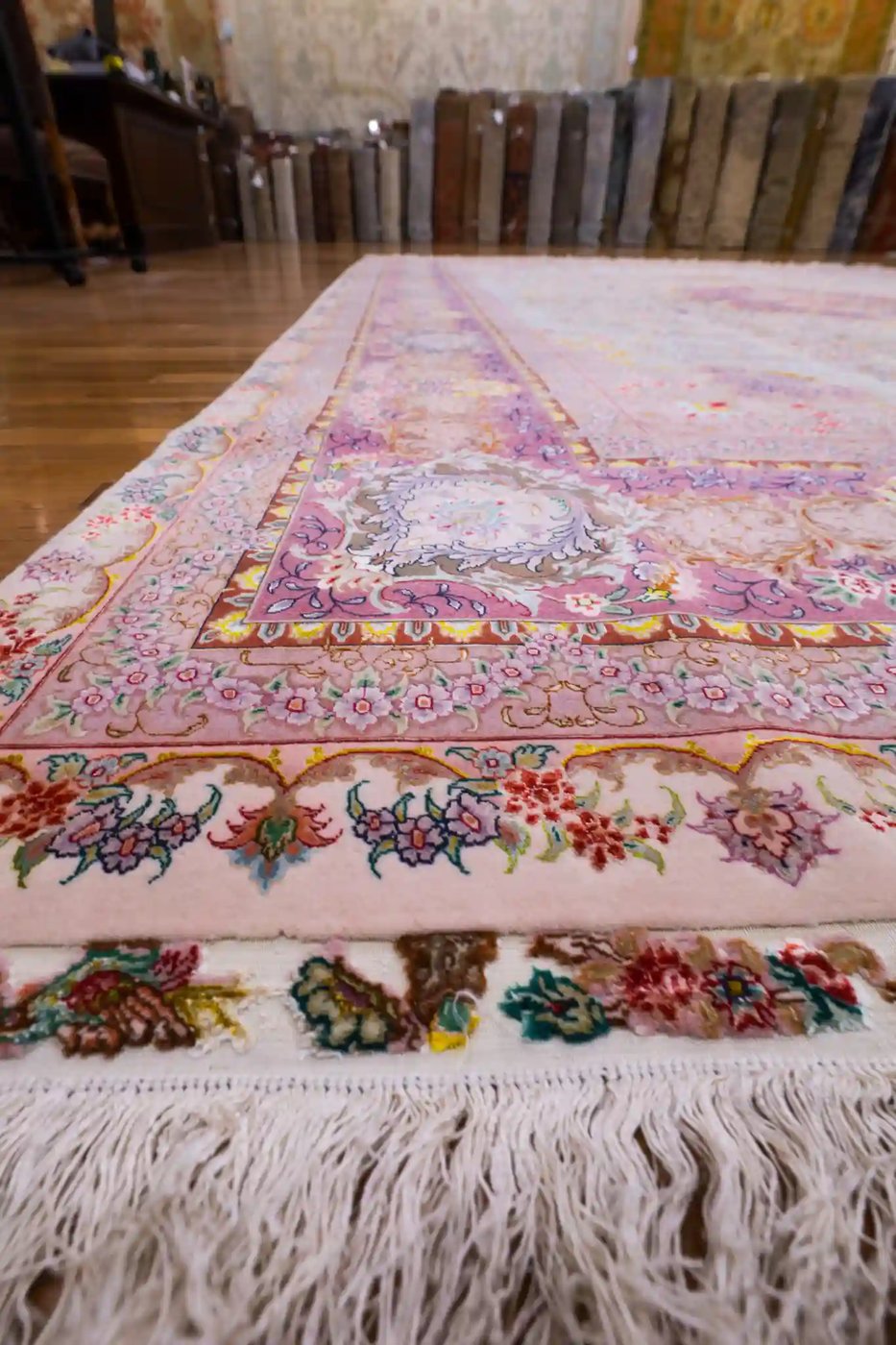 10′ x 14′ Pink Fine Hand-Knotted Persian Tabriz Rug – Traditional Wool & Silk