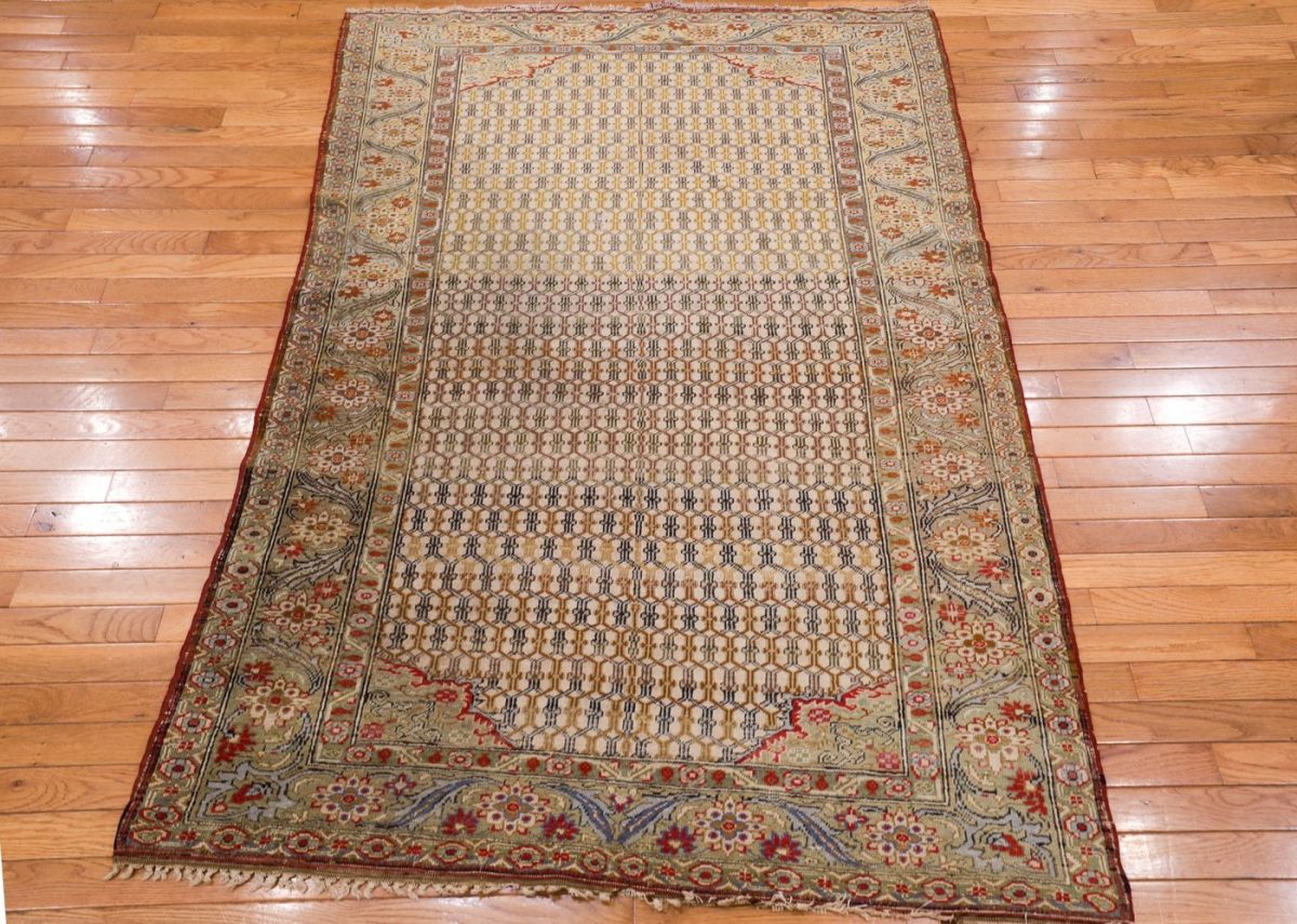 4′ x 7′ Cream Fine Hand-Knotted Turkish Anatolian Rug – Traditional Wool