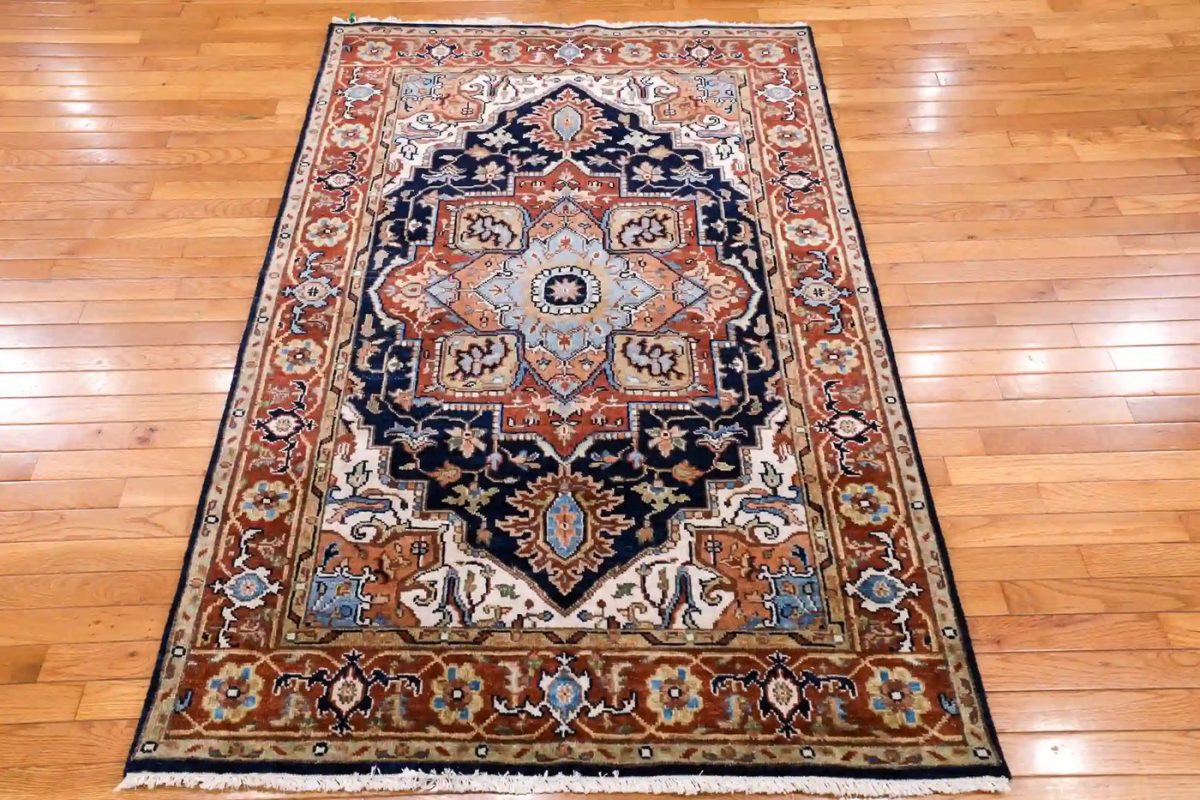 3′ x 6′ Blue Fine Hand-Knotted Indian Serapi Rug – Traditional Wool