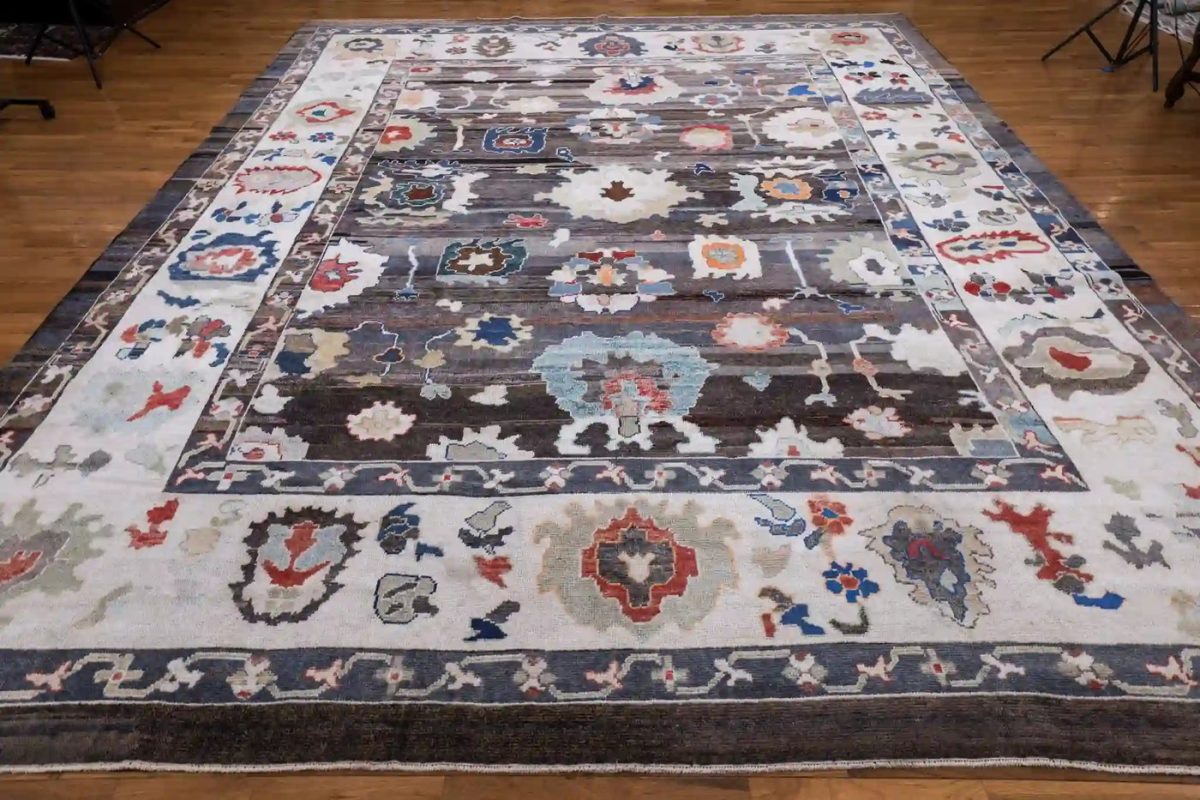 12′ x 15′ Grey Fine Hand-Knotted Turkish Oushak Rug – Transitional Wool