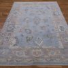 7′ x 9′ Light Blue Fine Hand-Knotted Turkish Oushak Rug – Transitional Wool