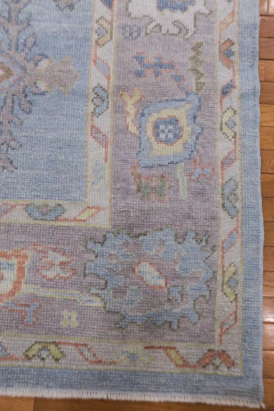 7′ x 9′ Light Blue Fine Hand-Knotted Turkish Oushak Rug – Transitional Wool