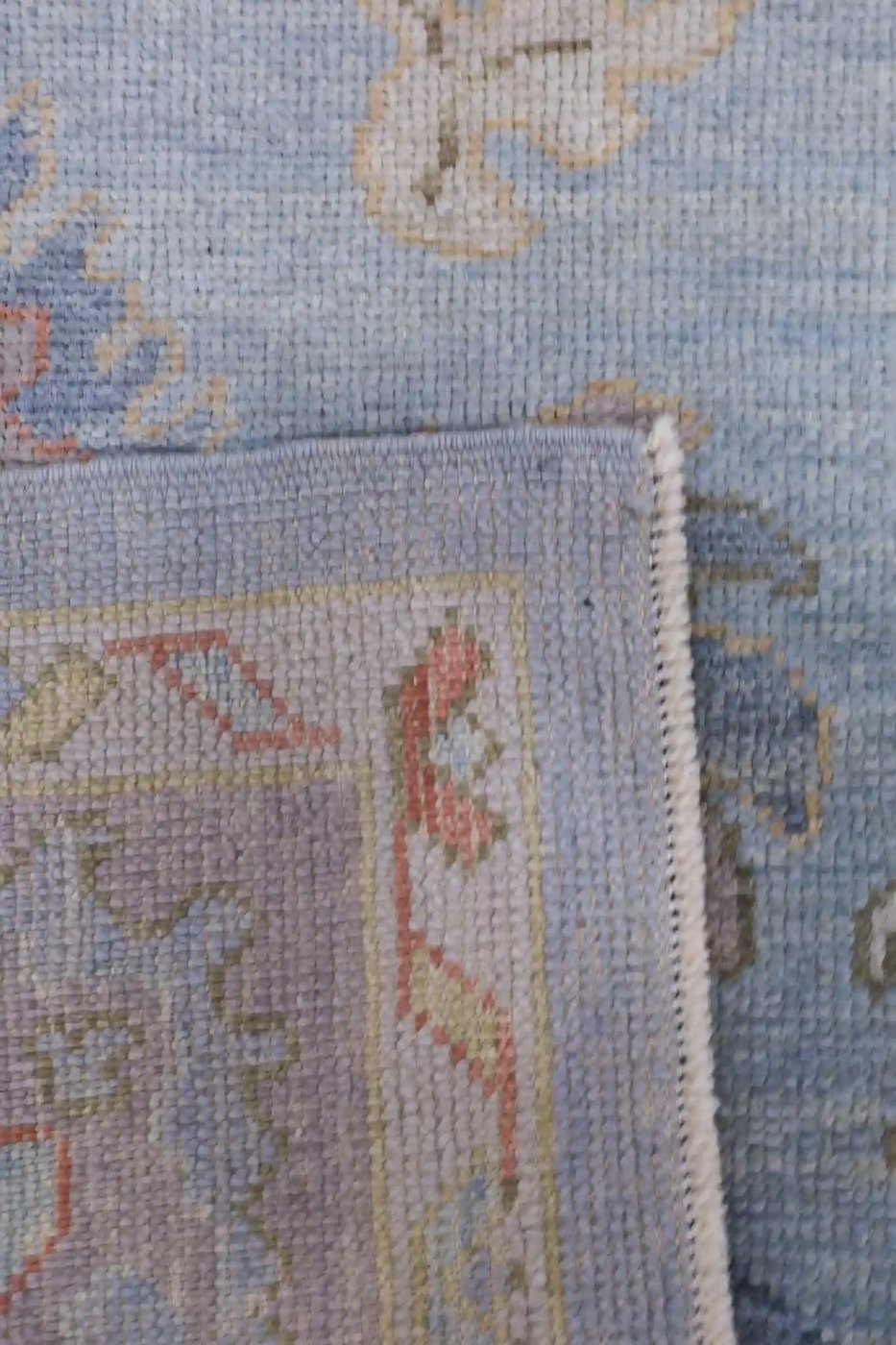 7′ x 9′ Light Blue Fine Hand-Knotted Turkish Oushak Rug – Transitional Wool