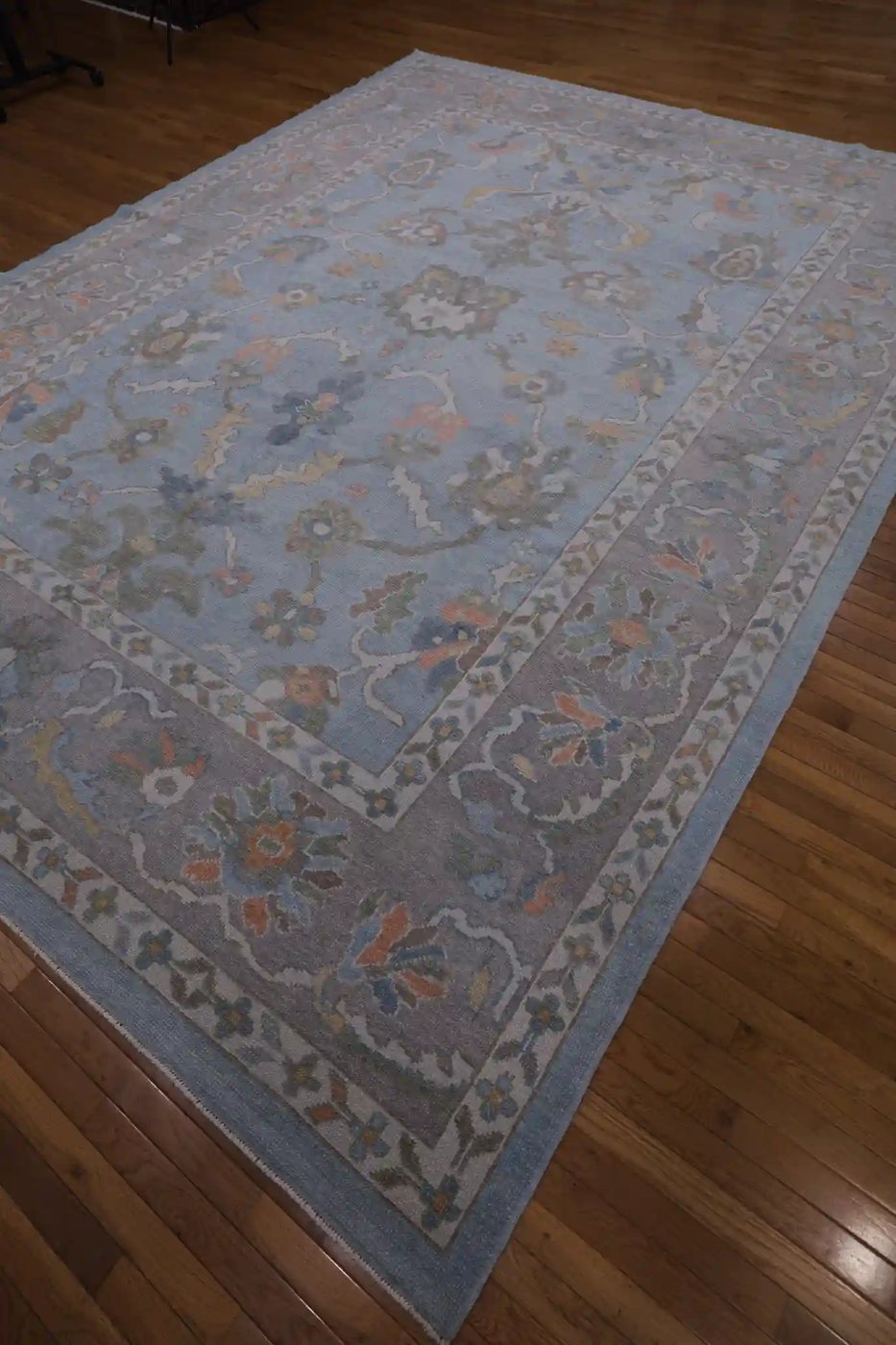 10′ x 13′ Light Blue Fine Hand-Knotted Turkish Oushak Rug – Transitional Wool