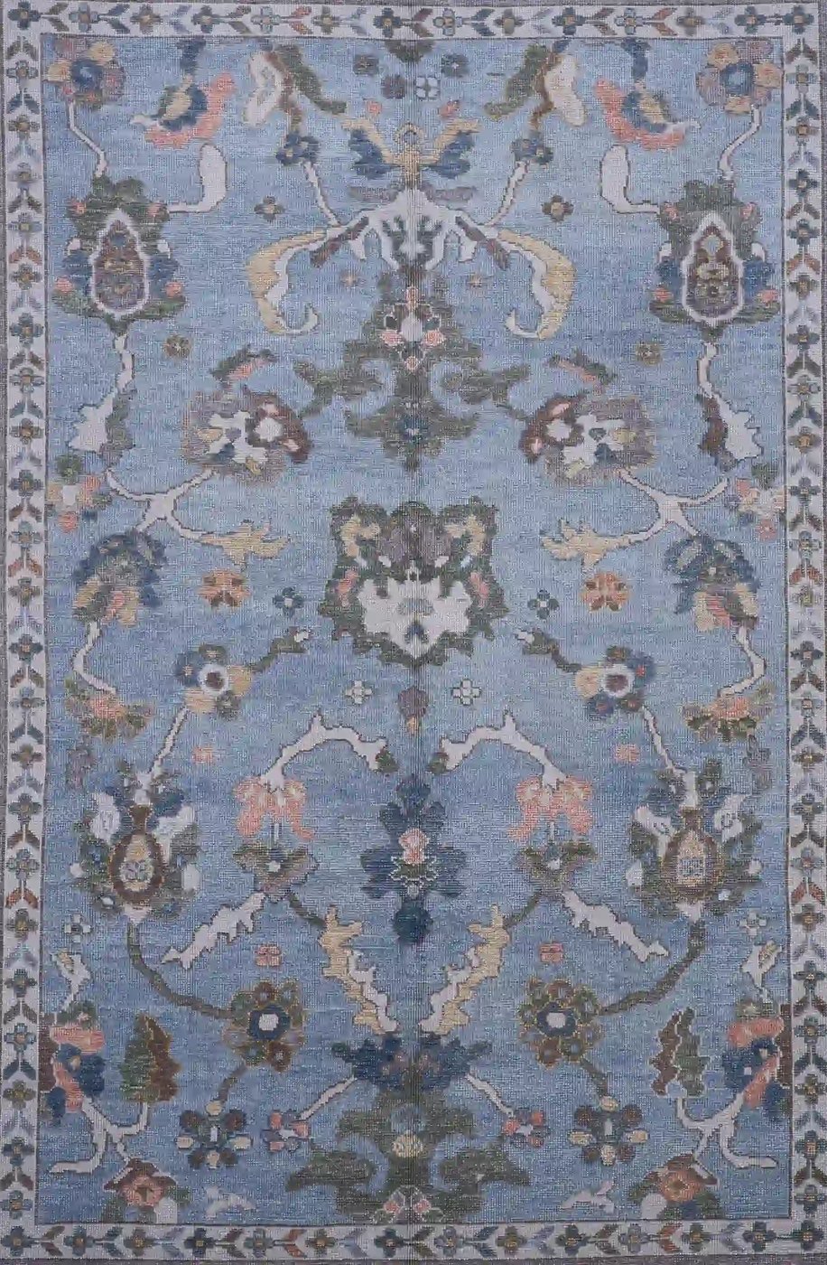 10′ x 13′ Light Blue Fine Hand-Knotted Turkish Oushak Rug – Transitional Wool