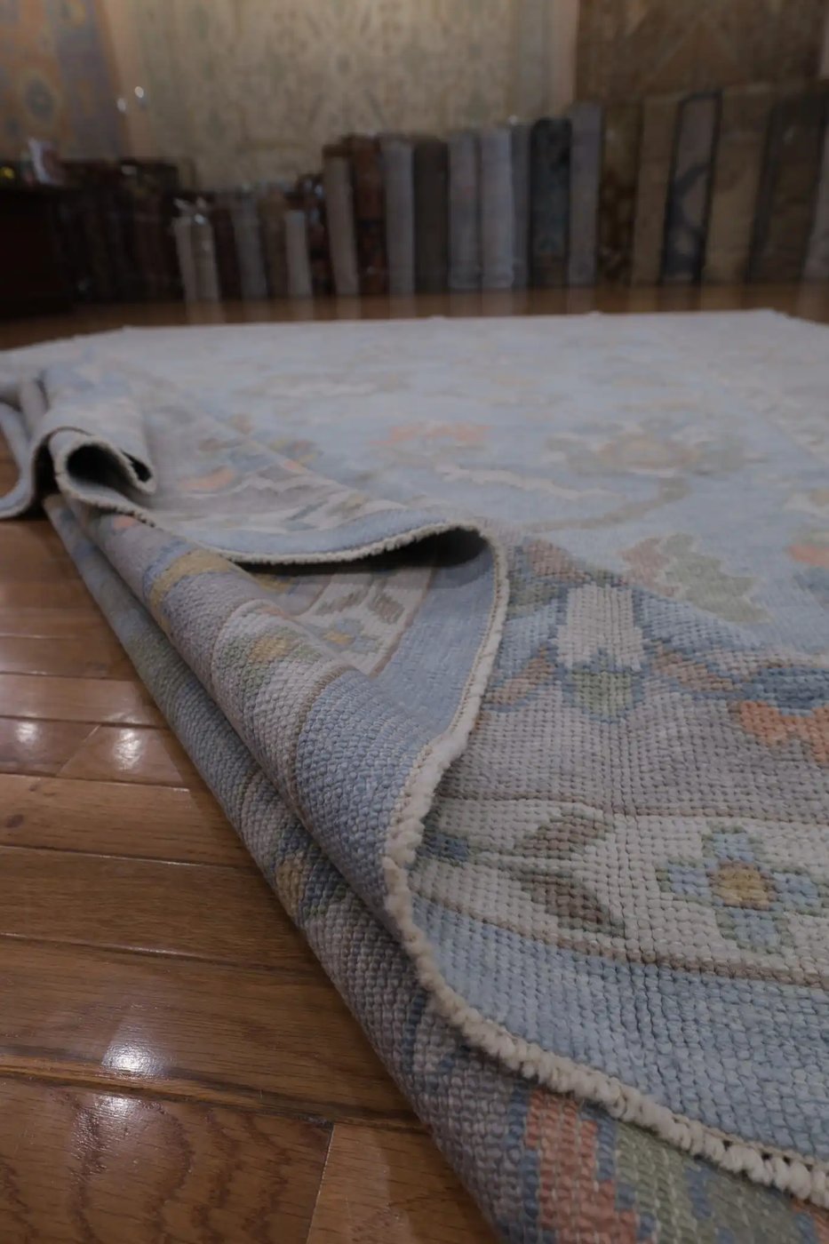 10′ x 13′ Light Blue Fine Hand-Knotted Turkish Oushak Rug – Transitional Wool