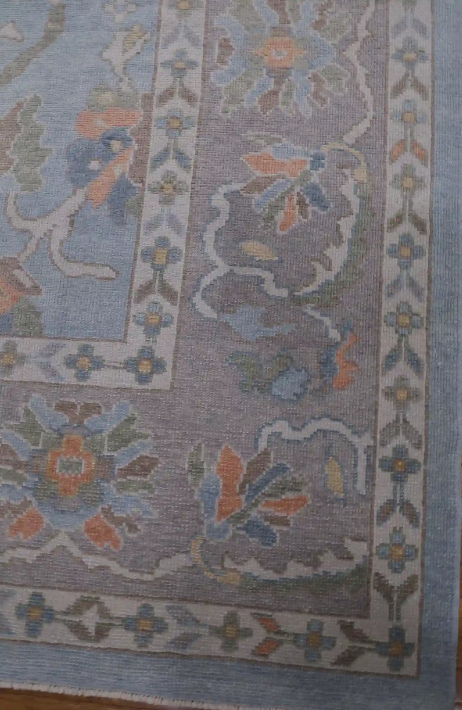 10′ x 13′ Light Blue Fine Hand-Knotted Turkish Oushak Rug – Transitional Wool