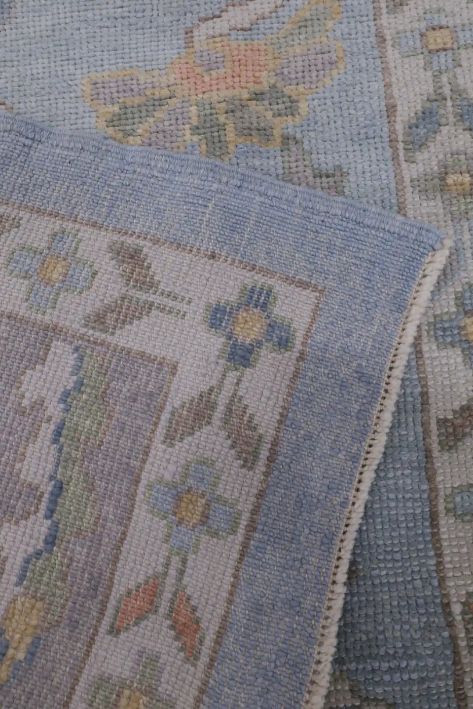 10′ x 13′ Light Blue Fine Hand-Knotted Turkish Oushak Rug – Transitional Wool