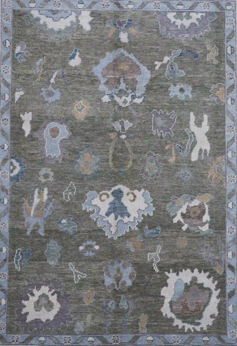 9′ x 10′ Green Fine Hand-Knotted Turkish Oushak Rug – Transitional Wool