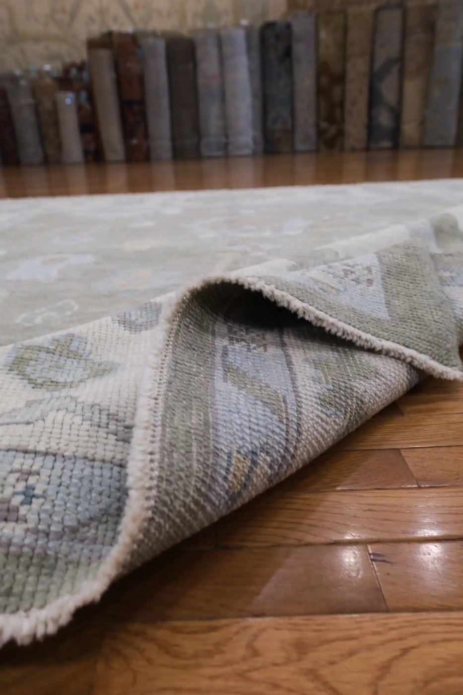 9′ x 10′ Green Fine Hand-Knotted Turkish Oushak Rug – Transitional Wool