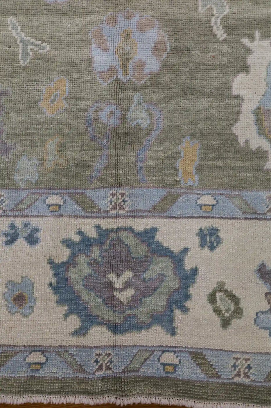 9′ x 10′ Green Fine Hand-Knotted Turkish Oushak Rug – Transitional Wool