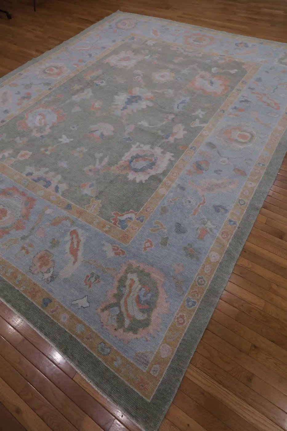 10′ x 12′ Green Fine Hand-Knotted Turkish Oushak Rug – Transitional Wool - 2 10′ x 12′ Green Fine Hand-Knotted Turkish Oushak Rug – Transitional Wool