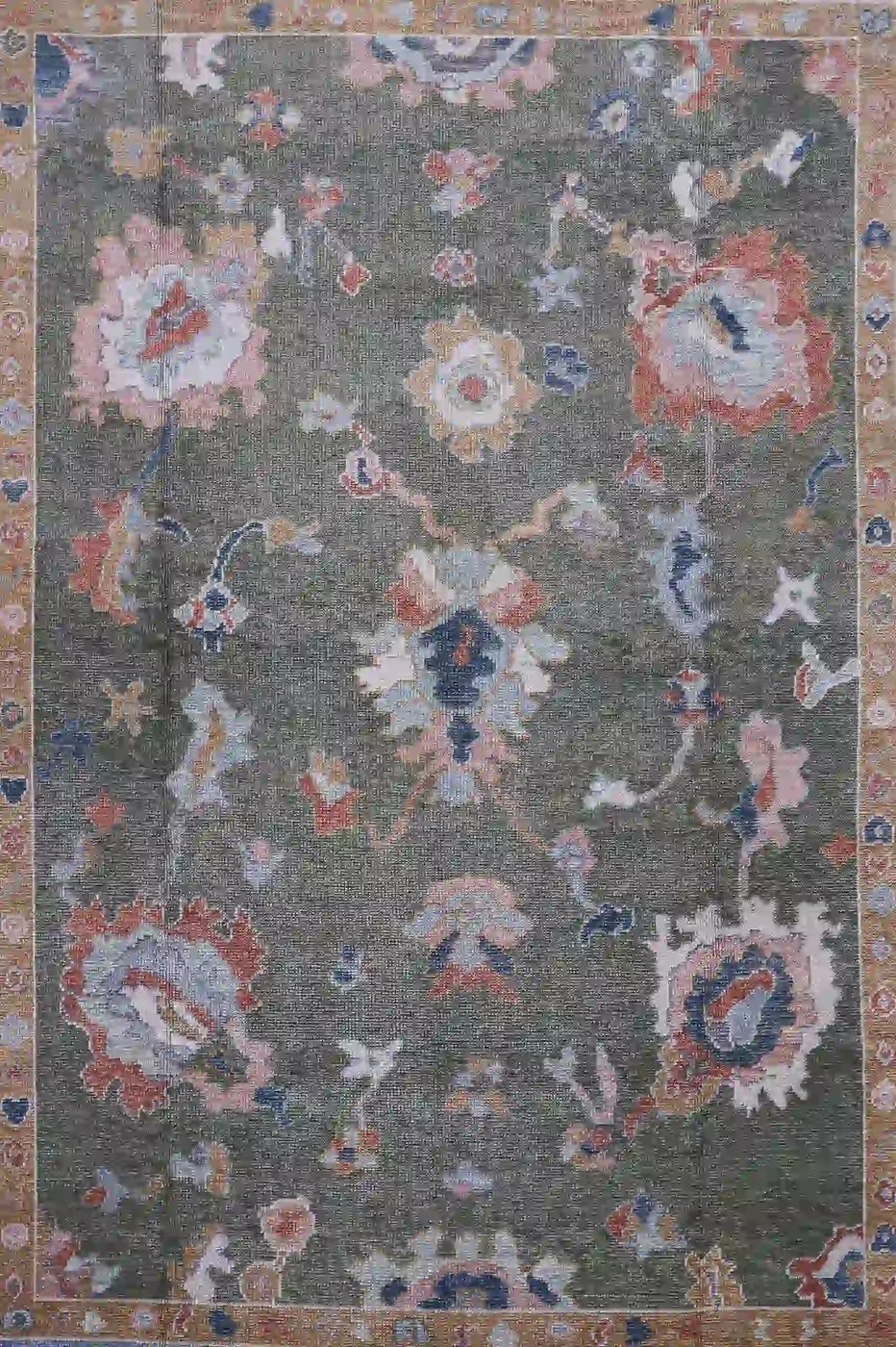 10′ x 12′ Green Fine Hand-Knotted Turkish Oushak Rug – Transitional Wool - 4 10′ x 12′ Green Fine Hand-Knotted Turkish Oushak Rug – Transitional Wool