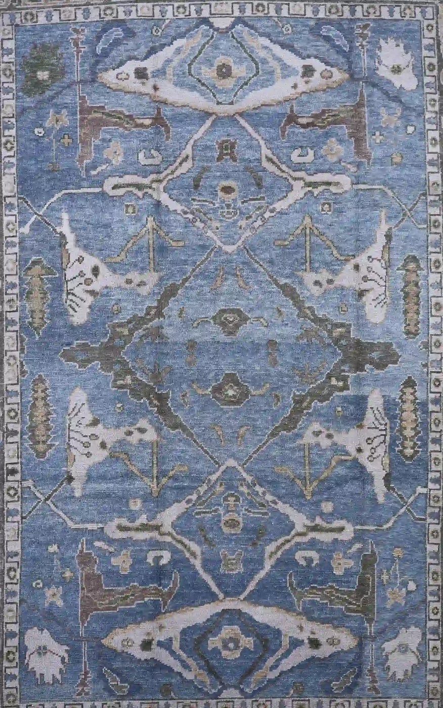 9′ x 13′ Light Blue Fine Hand-Knotted Turkish Oushak Rug – Transitional Wool