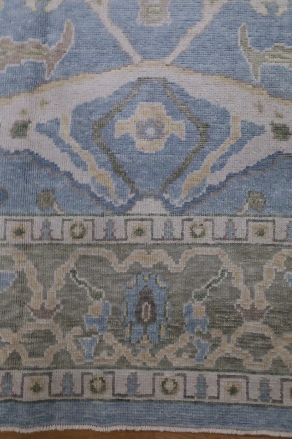 9′ x 13′ Light Blue Fine Hand-Knotted Turkish Oushak Rug – Transitional Wool