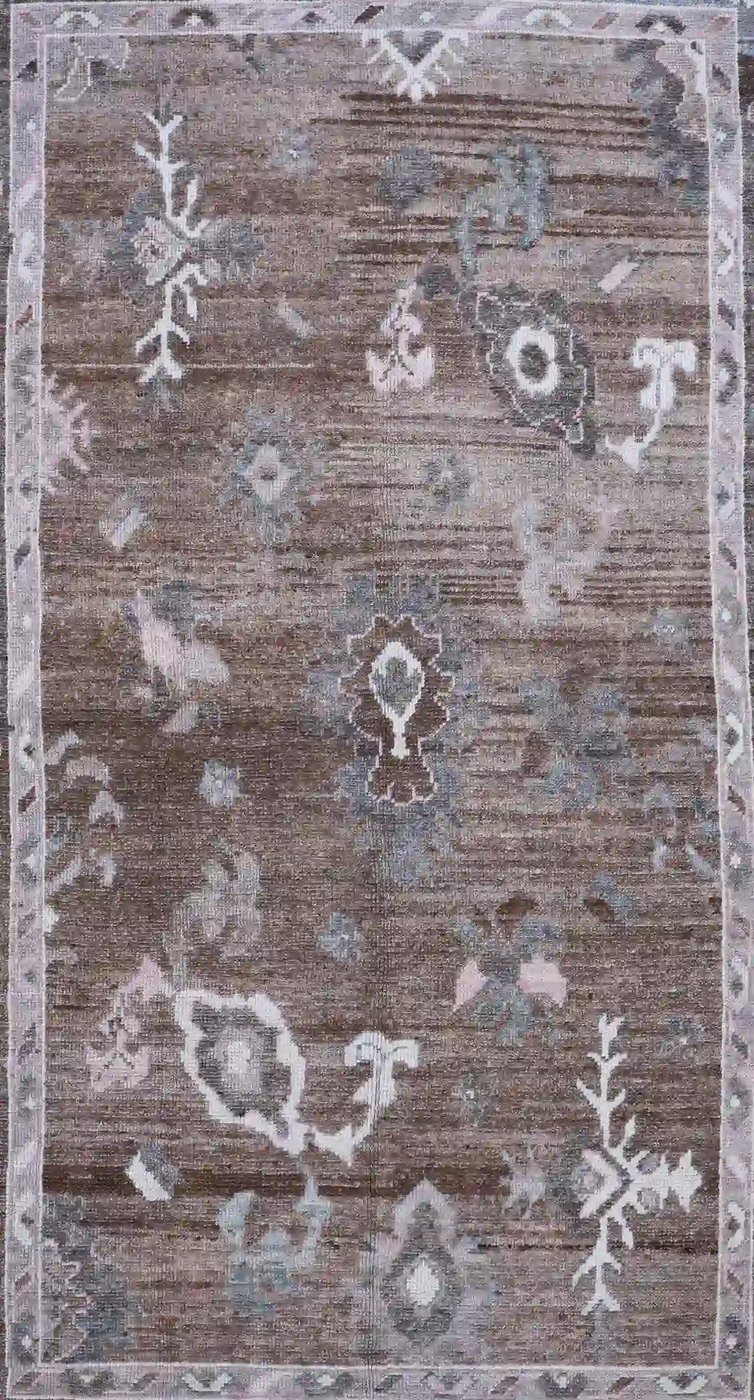 7′ x 10′ Brown Fine Hand-Knotted Turkish Oushak Rug – Transitional Wool