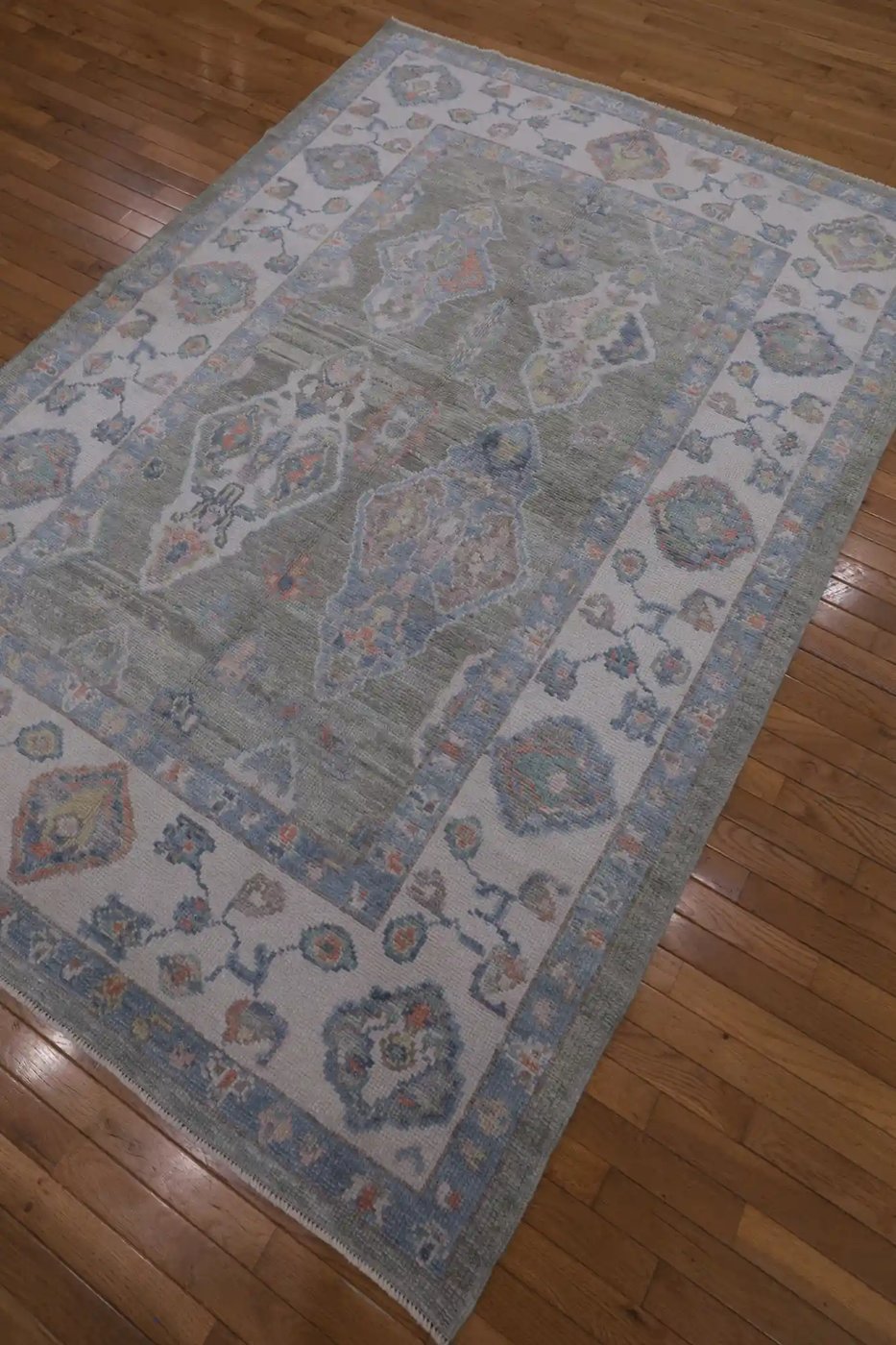 6′ x 8′ Green Fine Hand-Knotted Turkish Oushak Rug – Transitional Wool