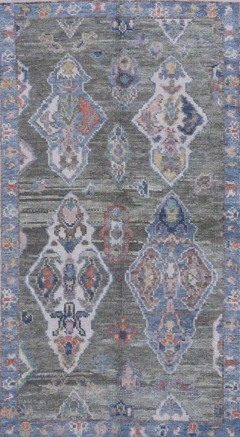 6′ x 8′ Green Fine Hand-Knotted Turkish Oushak Rug – Transitional Wool