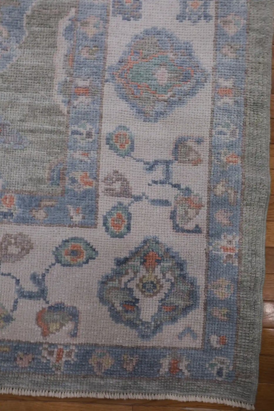 6′ x 8′ Green Fine Hand-Knotted Turkish Oushak Rug – Transitional Wool