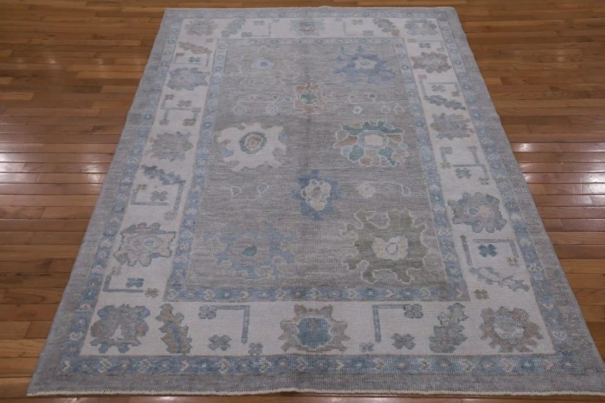 5′ x 7′ Grey Fine Hand-Knotted Turkish Oushak Rug – Transitional Wool