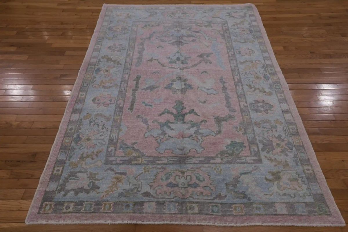 5′ x 7′ Pink Fine Hand-Knotted Turkish Oushak Rug – Transitional Wool