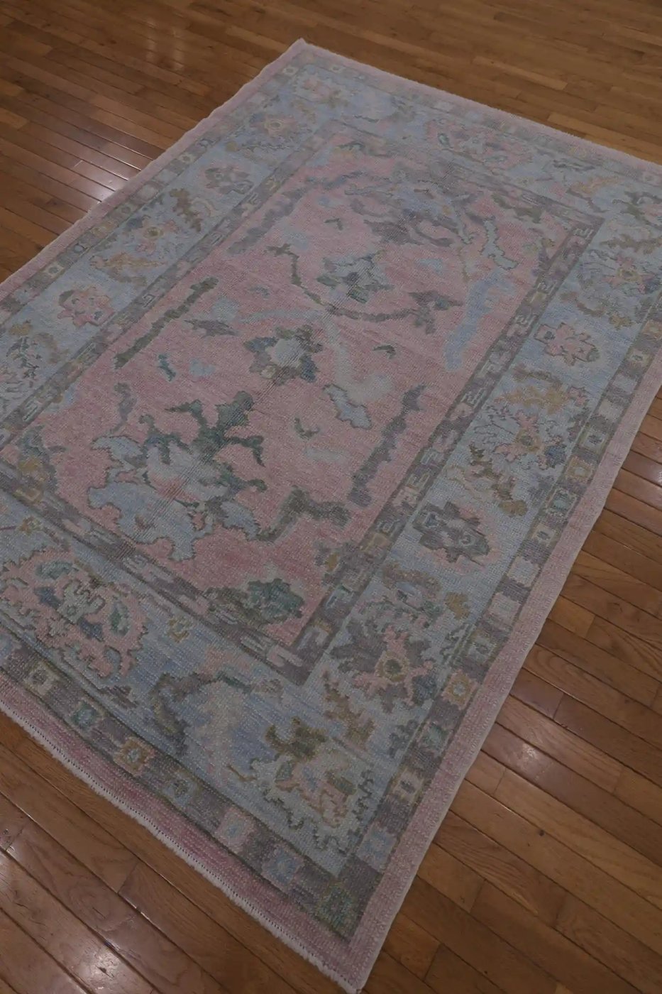 5′ x 7′ Pink Fine Hand-Knotted Turkish Oushak Rug – Transitional Wool