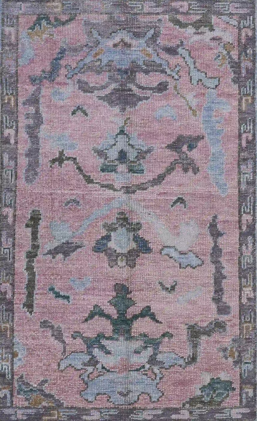 5′ x 7′ Pink Fine Hand-Knotted Turkish Oushak Rug – Transitional Wool