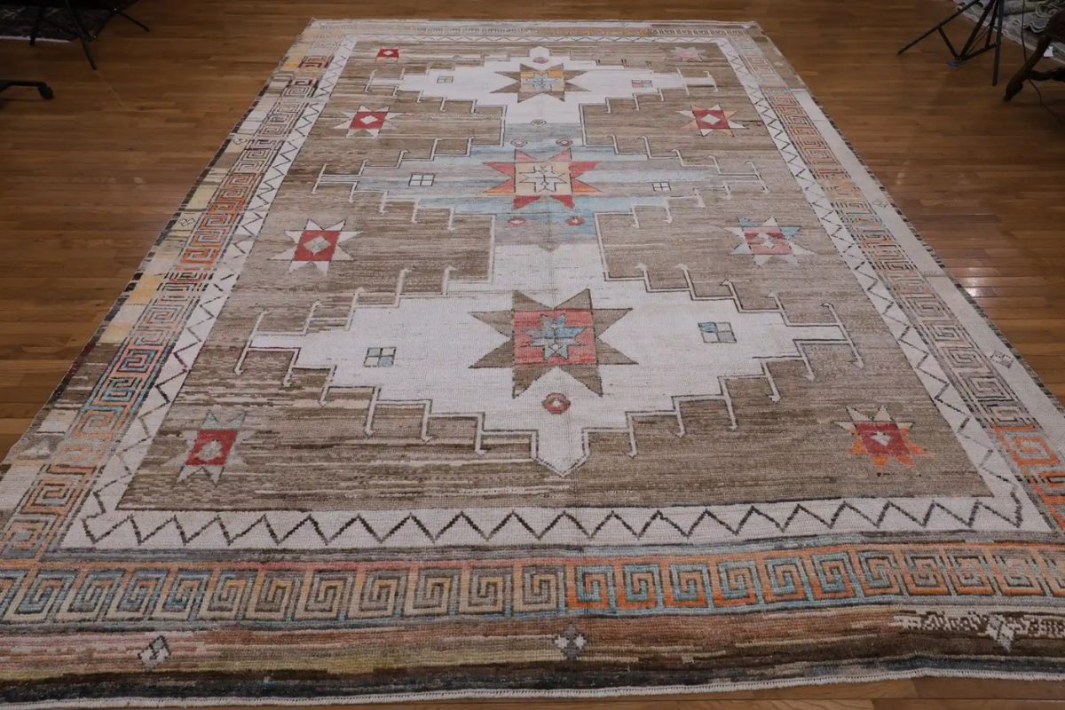 10′ x 14′ Brown Fine Hand-Knotted Turkish Oushak Rug – Transitional Wool - 1 10′ x 14′ Brown Fine Hand-Knotted Turkish Oushak Rug – Transitional Wool
