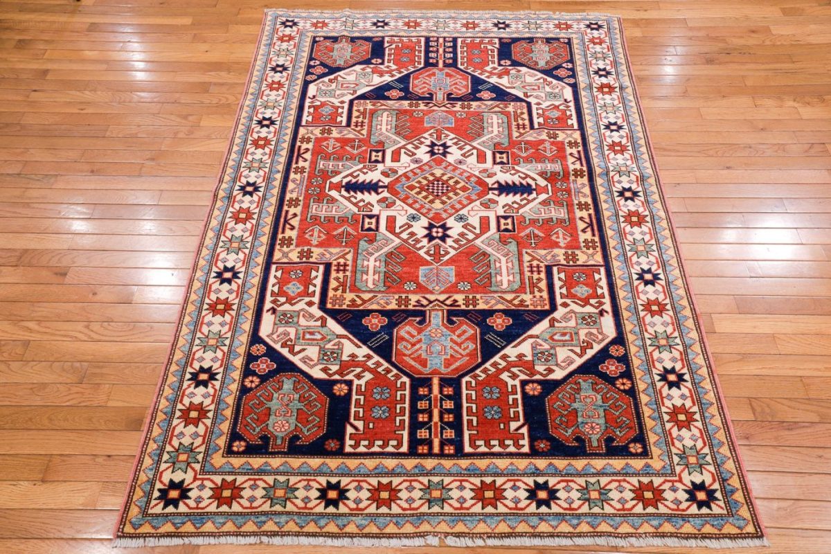 4′ x 6′ Terracotta Fine Hand-Knotted Pakistan Shirvan Rug – Traditional Wool