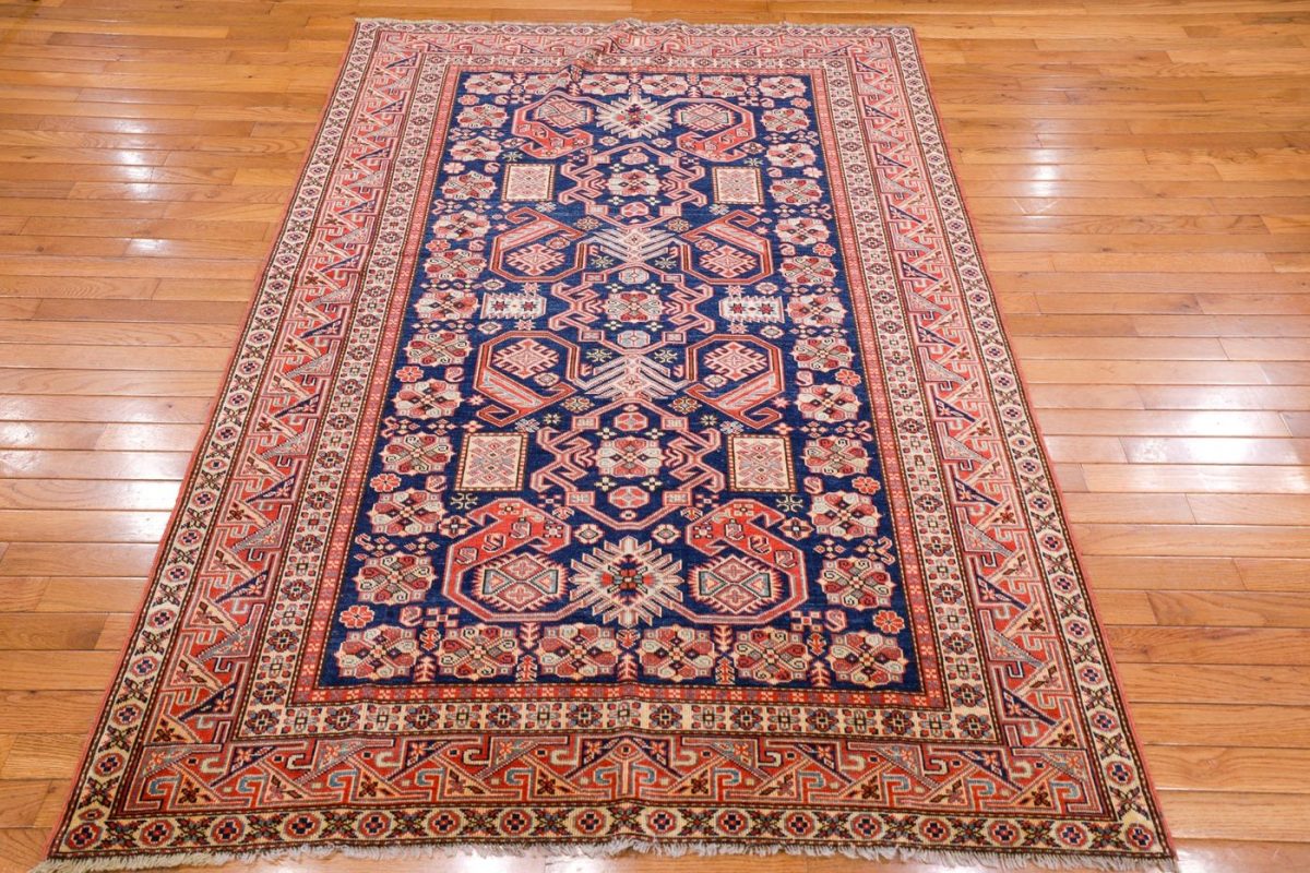 4′ x 6′ Navy Fine Hand-Knotted Pakistan Shirvan Rug – Traditional Wool