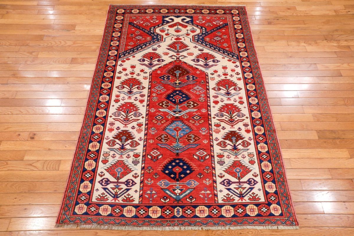 4′ x 6′ Terracotta Fine Hand-Knotted Pakistan Shirvan Prayer Rug – Traditional Wool