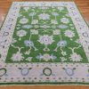 8′ x 10′ Emerald Green Fine Hand-Knotted Oushak Design Rug – Transitional Wool