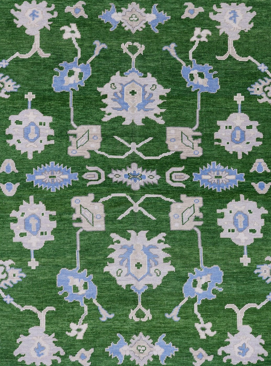 8′ x 10′ Emerald Green Fine Hand-Knotted Oushak Design Rug – Transitional Wool