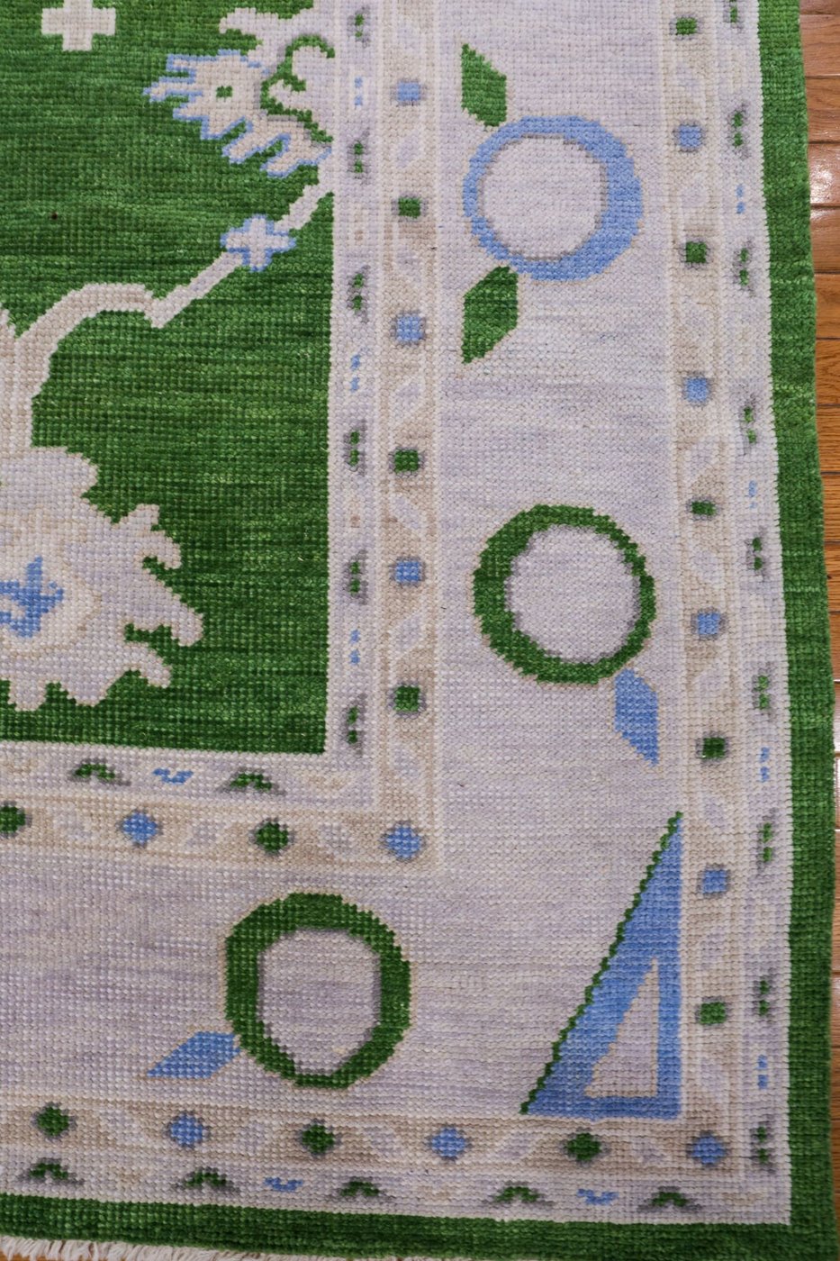 8′ x 10′ Emerald Green Fine Hand-Knotted Oushak Design Rug – Transitional Wool