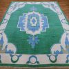9′ x 11′ Green Fine Hand-Knotted Persian Oushak Rug – Traditional Wool