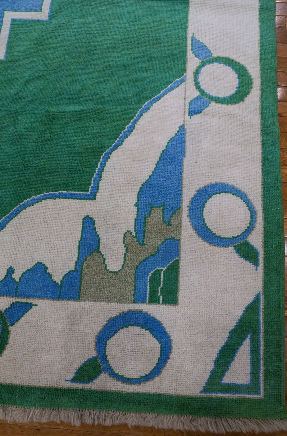 9′ x 11′ Green Fine Hand-Knotted Persian Oushak Rug – Traditional Wool