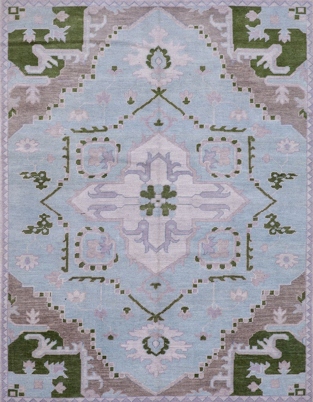 8′ x 10′ Ice Blue Fine Hand-Knotted Persian Oushak Rug – Traditional Wool