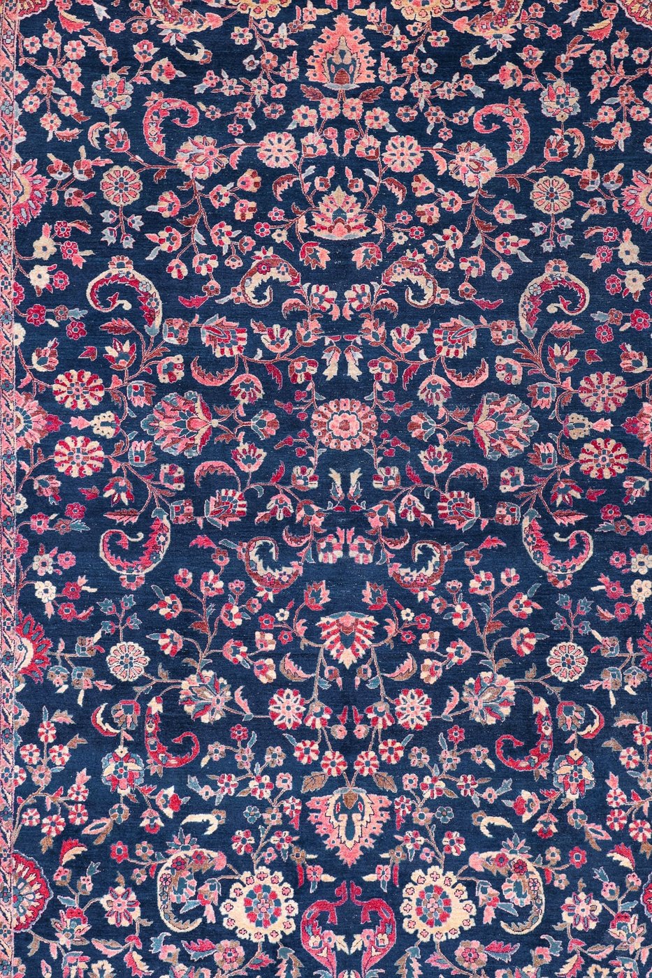 9′ x 17′ Navy Fine Hand-Knotted Persian Sarouk (Mohajeran) Rug – Traditional Wool