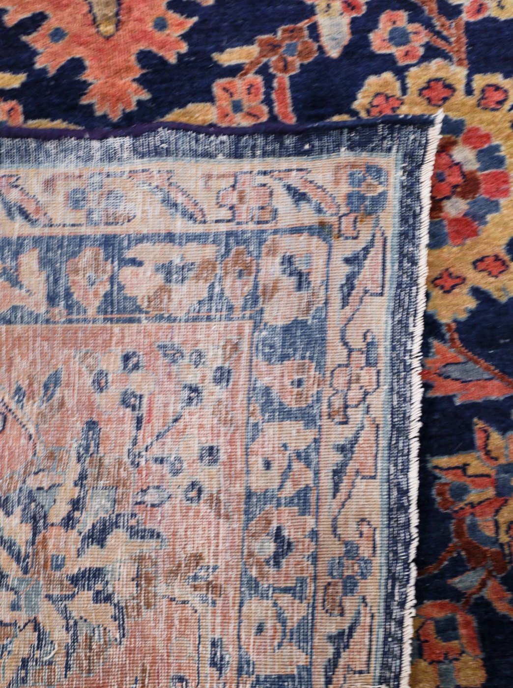9′ x 17′ Navy Fine Hand-Knotted Persian Sarouk (Mohajeran) Rug – Traditional Wool