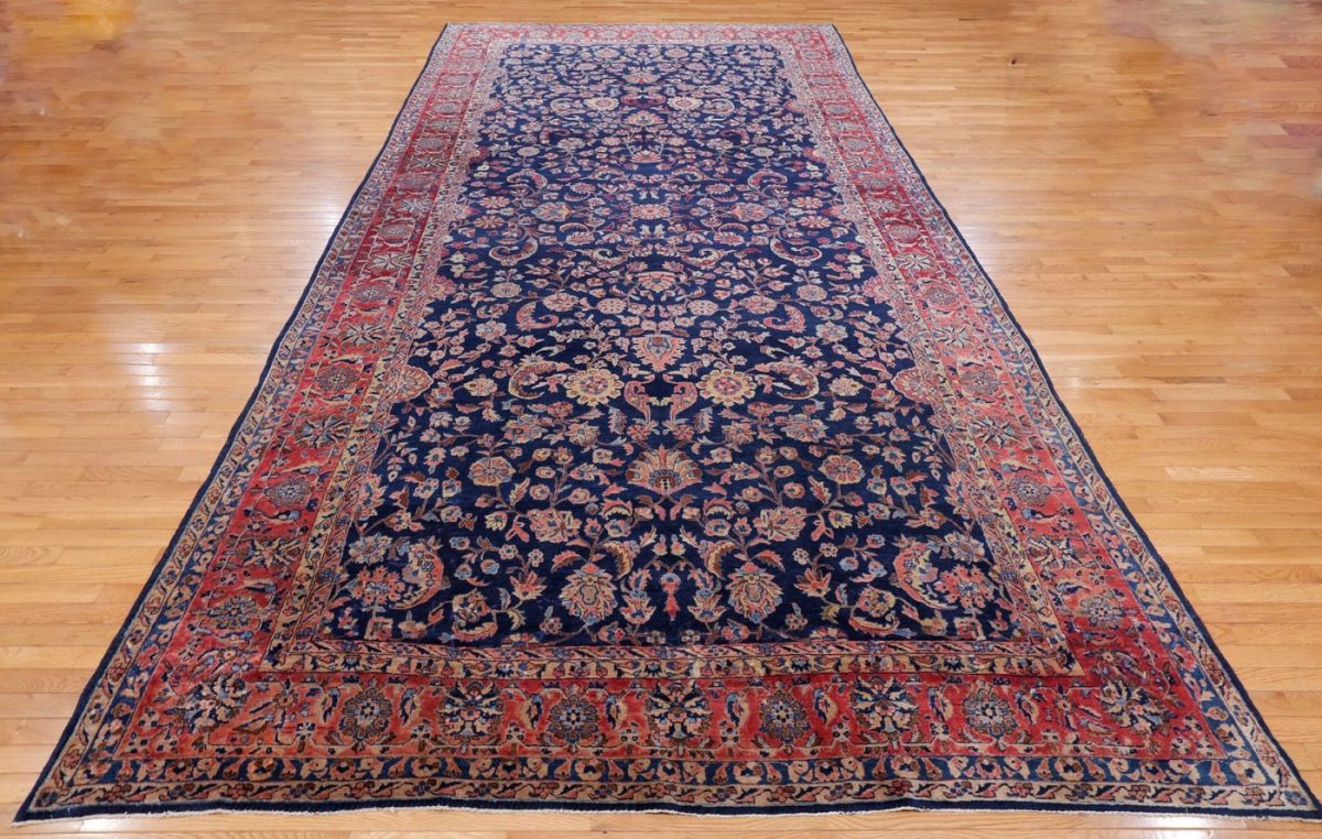 9′ x 17′ Navy Fine Hand-Knotted Persian Sarouk (Mohajeran) Rug – Traditional Wool