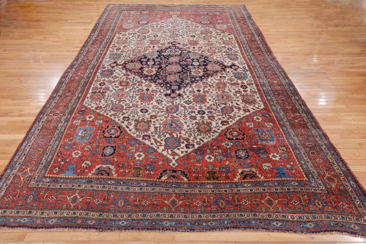 9′ x 14′ Ivory Fine Hand-Knotted Antique Persian Bidjar Rug – Traditional Wool