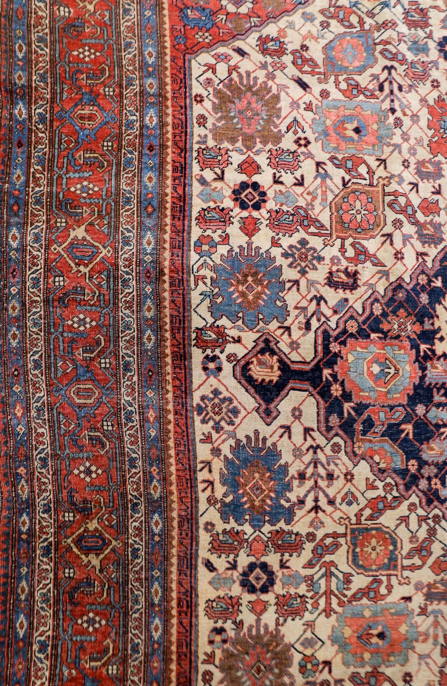 9′ x 14′ Ivory Fine Hand-Knotted Antique Persian Bidjar Rug – Traditional Wool