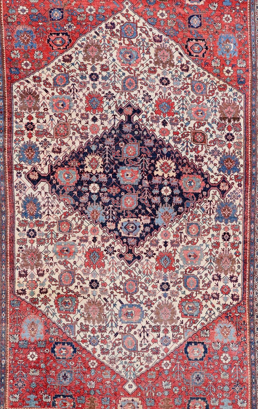 9′ x 14′ Ivory Fine Hand-Knotted Antique Persian Bidjar Rug – Traditional Wool